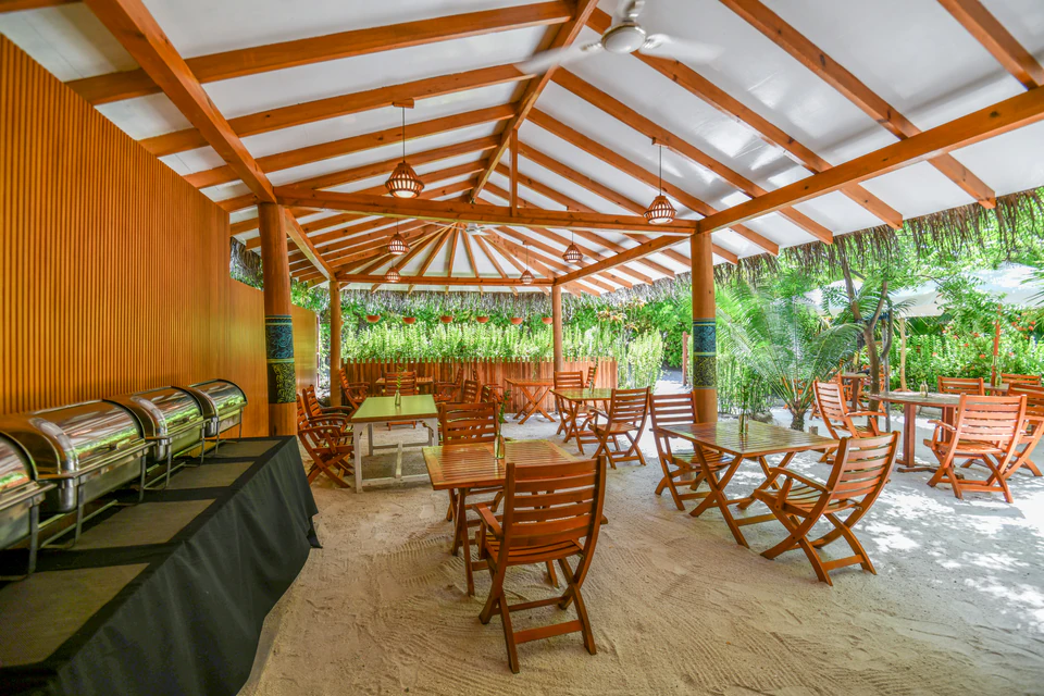 Alternate wide view of the covered restaurant and buffet